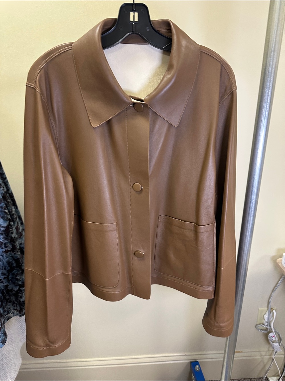 Lafayette 148 New York Cream and brown Leather Button Front, reversible Jacket